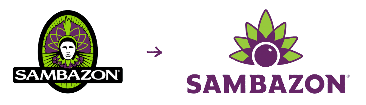 Shows the old Sambazon logo vs the new Sambazon logo